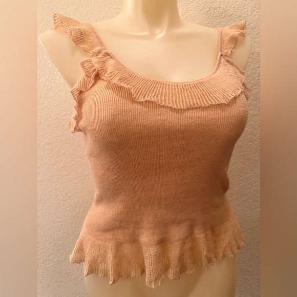 Ralph Lauren Tops - Ralph Lauren Ruffle Camisole XL Knit Tank Top Linen Blend Templeto Tan EUC